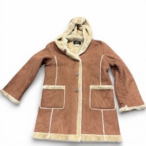 Vintage Tally-Ho Faux Shearling Suede Hooded Coat size large